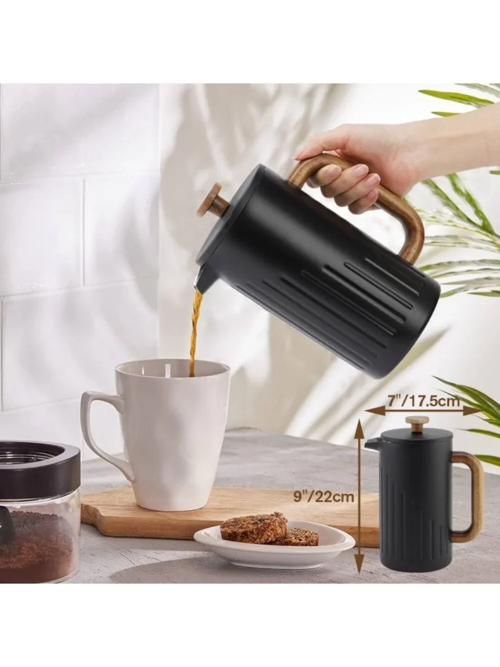 34oz Stainless Steel French Press Coffee Maker - Double Wall Insulated, Black